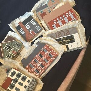 Decorative Wooden House Set. The cat’s meow series. Lot of 7